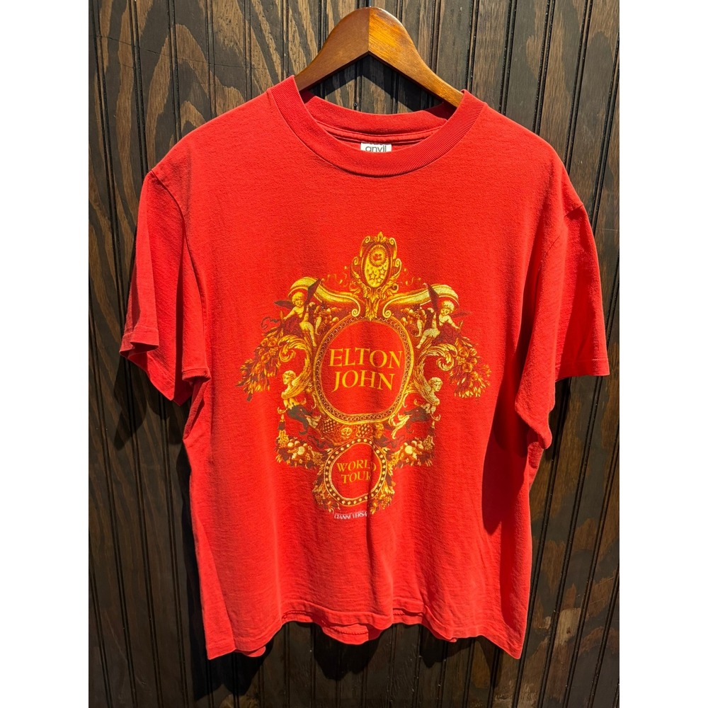 Vintage Elton John World Tour T Shirt Gianni Versace Red Anvil Made in USA Large